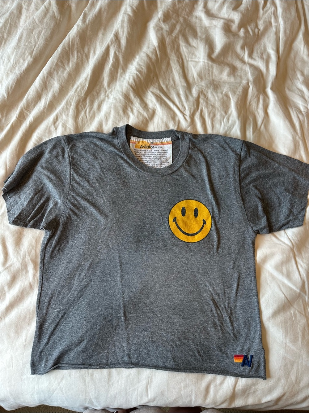 Aviator Nation Women’s Smiley Boyfriend Tee, Size M, gray